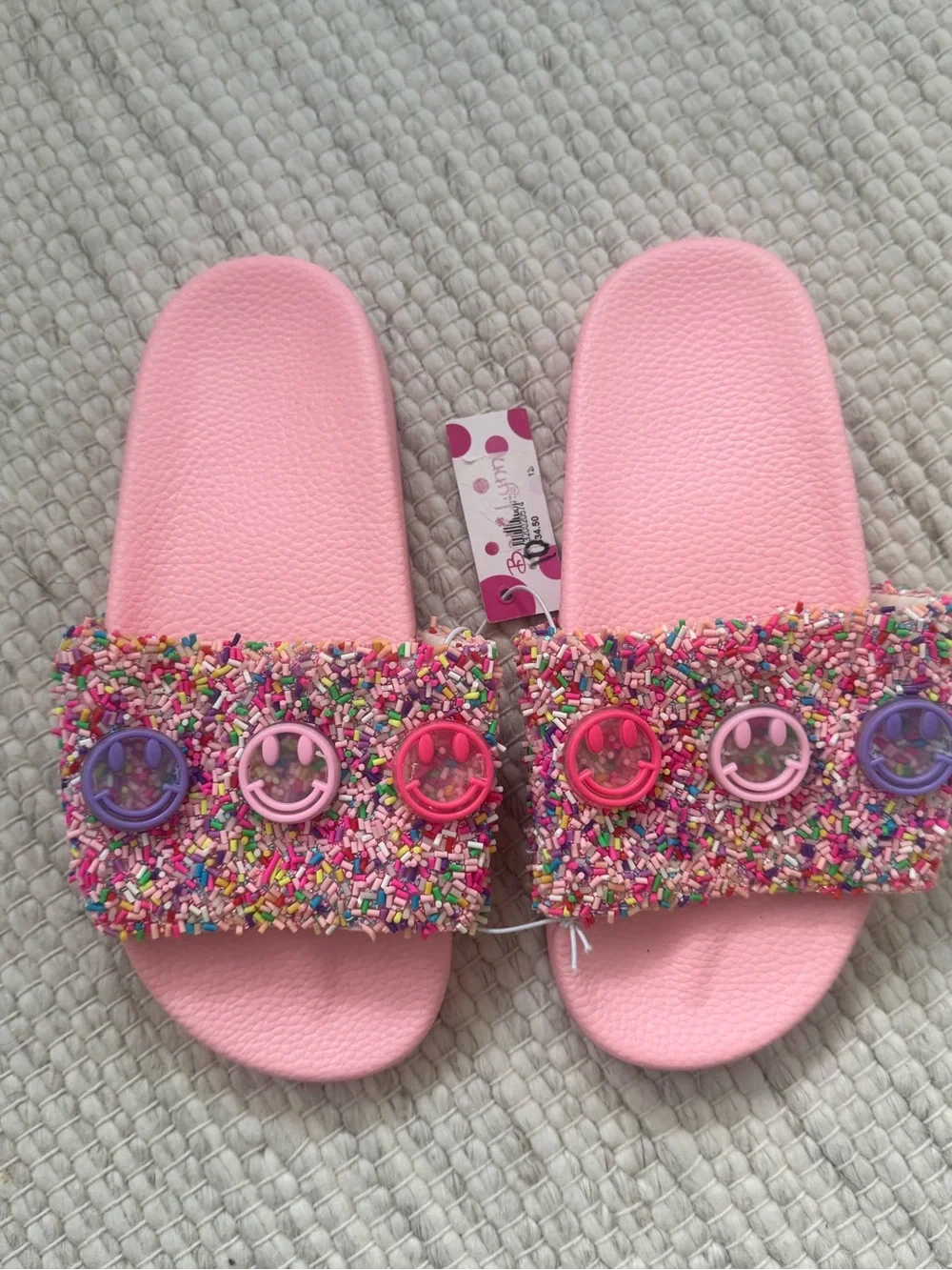 NEW Bari Lynn Sprinkle Charm Slides Smiley - Size 12/13 & 1/2